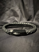 Charger l'image dans la galerie, Bracelet en cuir noir tressé rond pour homme - Fermoir noir