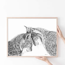 Charger l'image dans la galerie, lynx in love drawing black and white cute animals handmade