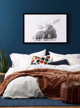 Charger l'image dans la galerie, art mural dessin noir black orignal moose wall art blakc and white