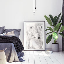 Charger l'image dans la galerie, dessin art wall art lifestyle black and white polar bear with baby cub cute
