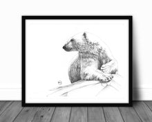 Charger l'image dans la galerie, smiling polar bear on ice black and white wall art frame