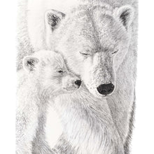 Charger l'image dans la galerie, polar bear with cub cute black and white drawing handmade quebec montréal