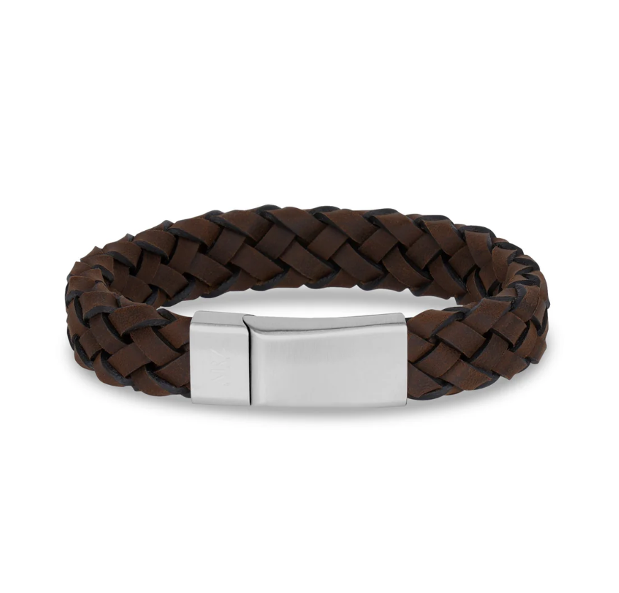 Bracelet en cuir marron foncé 12 mm avec fermoir en acier
