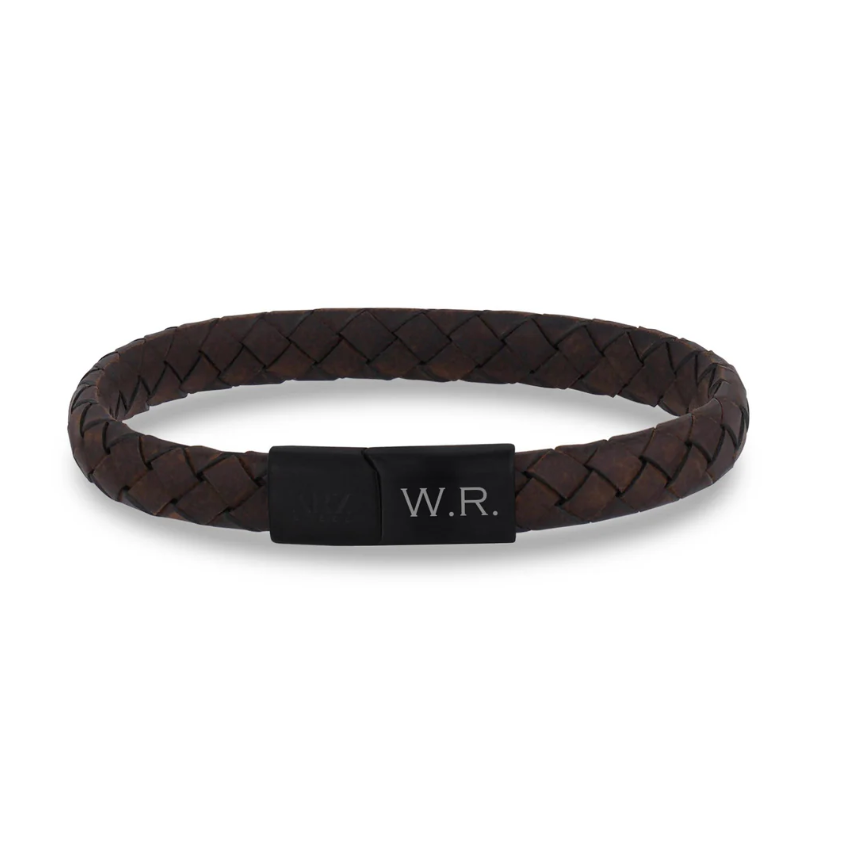 Bracelet plat en cuir marron 8 mm avec fermoir noir