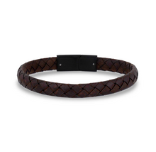Charger l&#39;image dans la galerie, Bracelet plat en cuir marron 8 mm avec fermoir noir
