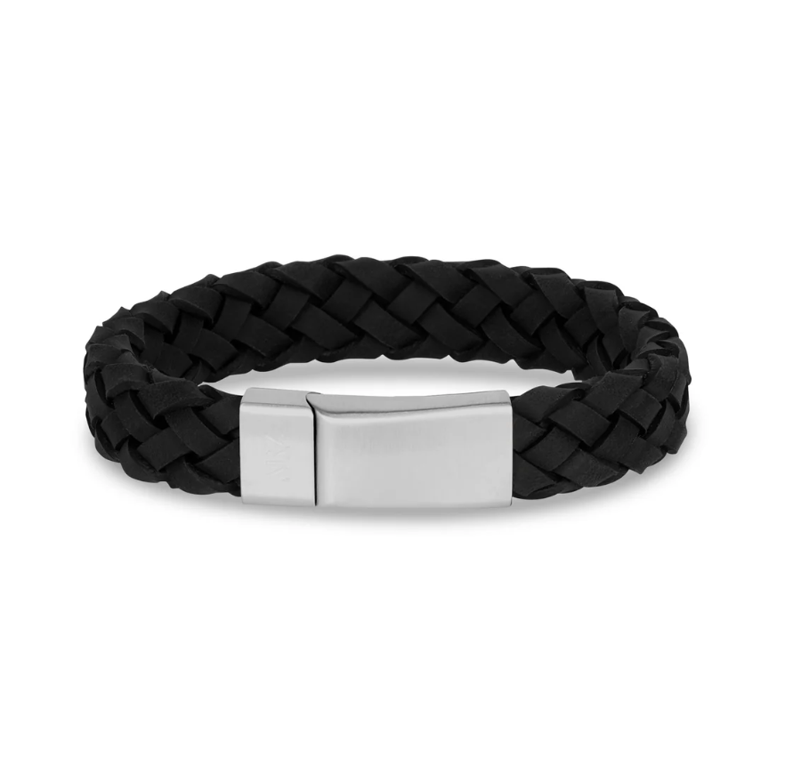 Bracelet en cuir noir 12 mm avec fermoir mat