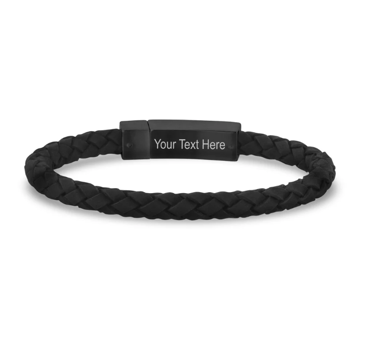 Bracelet cuir noir mat 6 mm