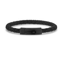 Charger l&#39;image dans la galerie, Bracelet cuir noir mat 6 mm

