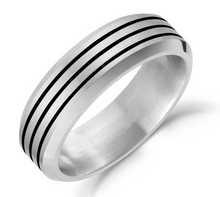 Charger l&#39;image dans la galerie, Bague à bords biseautés et lignes noires

