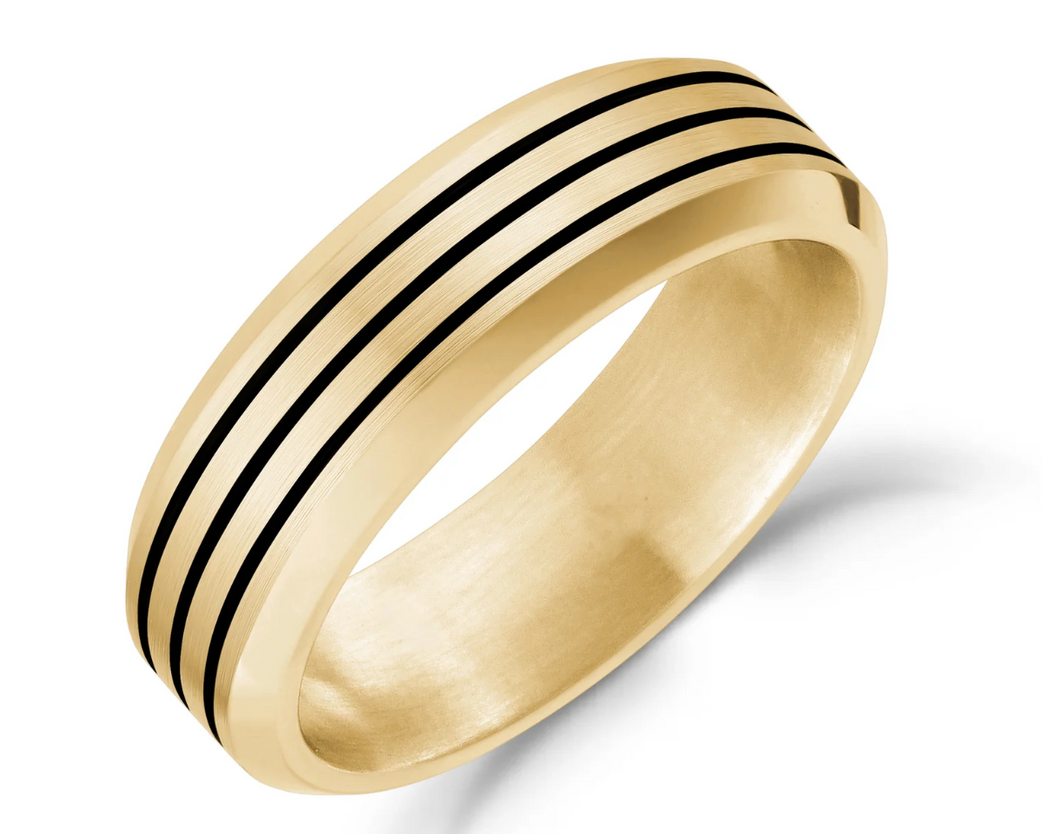 Bague à bords biseautés et lignes noires (or)
