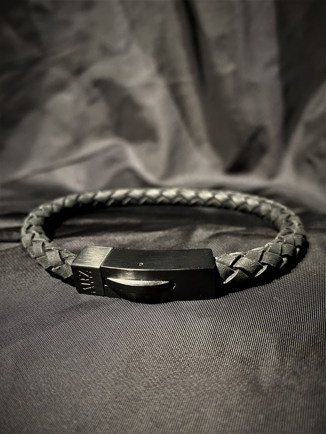 Bracelet en cuir noir tressé rond pour homme - Fermoir noir