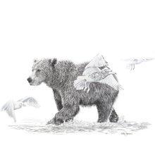Charger l&#39;image dans la galerie, ours grizzly bear drawing black and white handmade quebec birds
