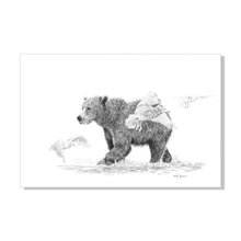 Charger l&#39;image dans la galerie, wall art art mural ours grizzly et oiseaux noir et blanc bear with birds black and white 
