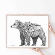 Charger l&#39;image dans la galerie, mama bear with cub black and white drawing cute together
