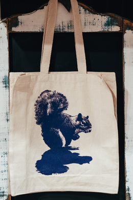 tote bag montreal screen print squirrel ecureil montreal quebec lithographie impression ink 