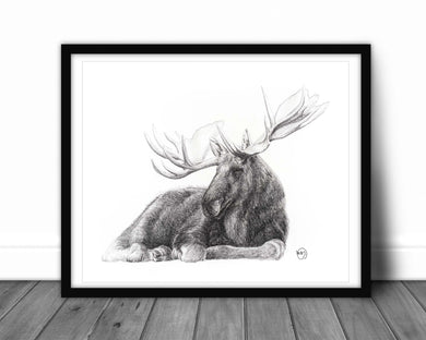 wall art frame moose black and white drawing handmade quebec