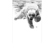 Charger l&#39;image dans la galerie, ours polaire en danger nage sour l&#39;eau dessin noir sur blanc decor maison mur
