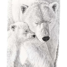 Charger l&#39;image dans la galerie, polar bear with cub cute black and white drawing handmade quebec montréal
